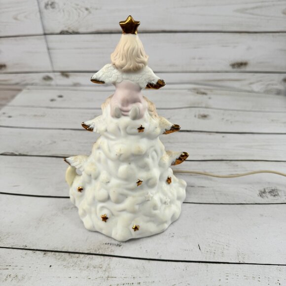 Vintage Light Up Angel Christmas Tree Figurine • Ceramic Gold Accents • Plug-In - Picture 14 of 15